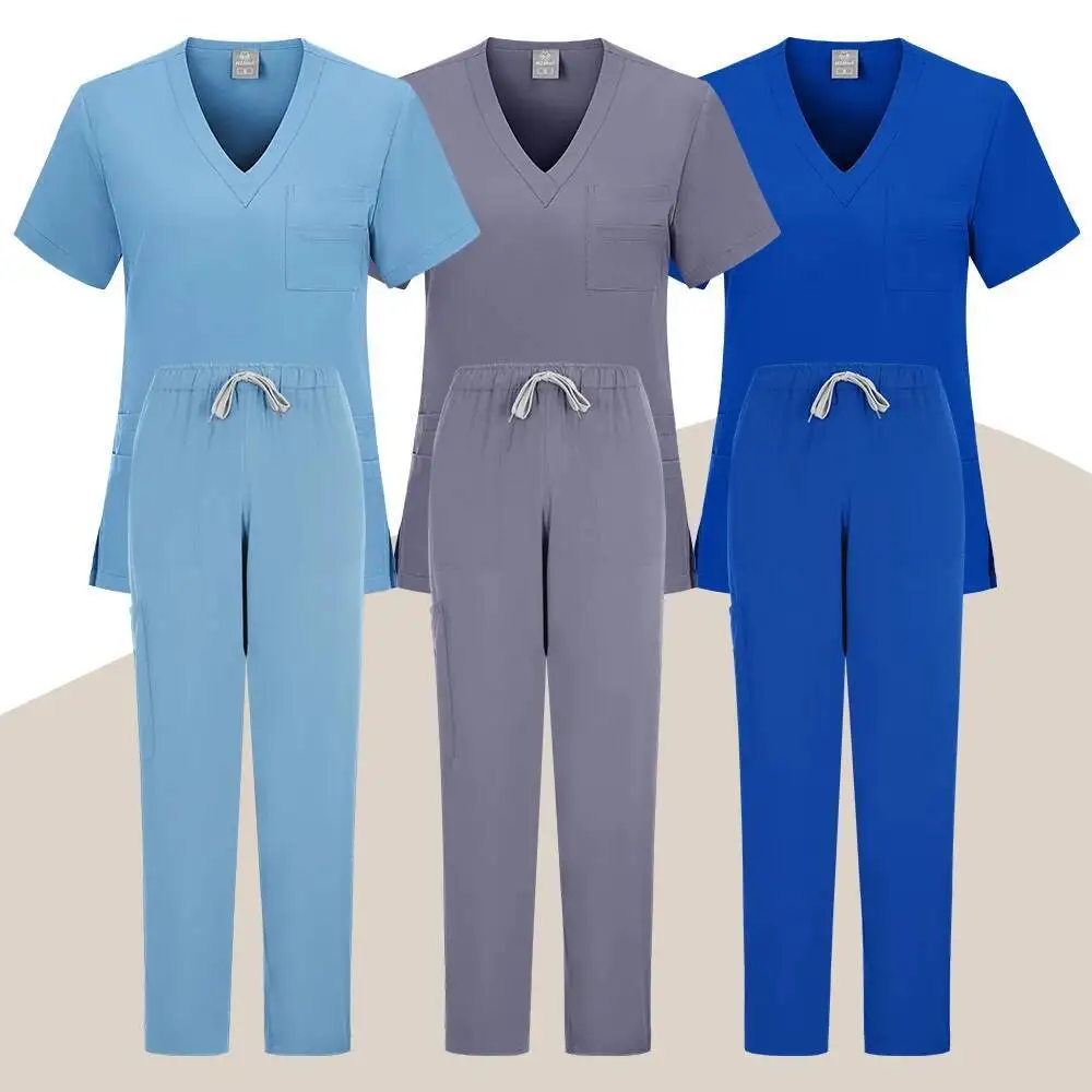 Scrubs Medizinische Uniformen Frau Krankenpflegeartikel Hochwertige Arbeitskleidung Unisex Einfache OP-Uniform Atmungsaktive Scrub-Sets
