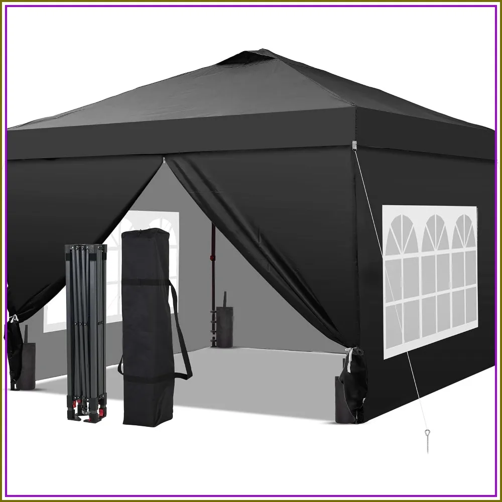 10x10FT Pop-Up Canopy Tent with 4 Side Walls, Vented Top for Outdoor Parties, Camping, Garden