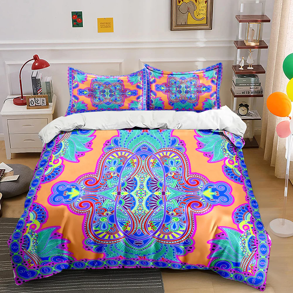 Luxurious Colorful decorative Pattern Duvet Cover Set Digital Print Colorful Polyester Bedding with Zipper Closur for kids gifts