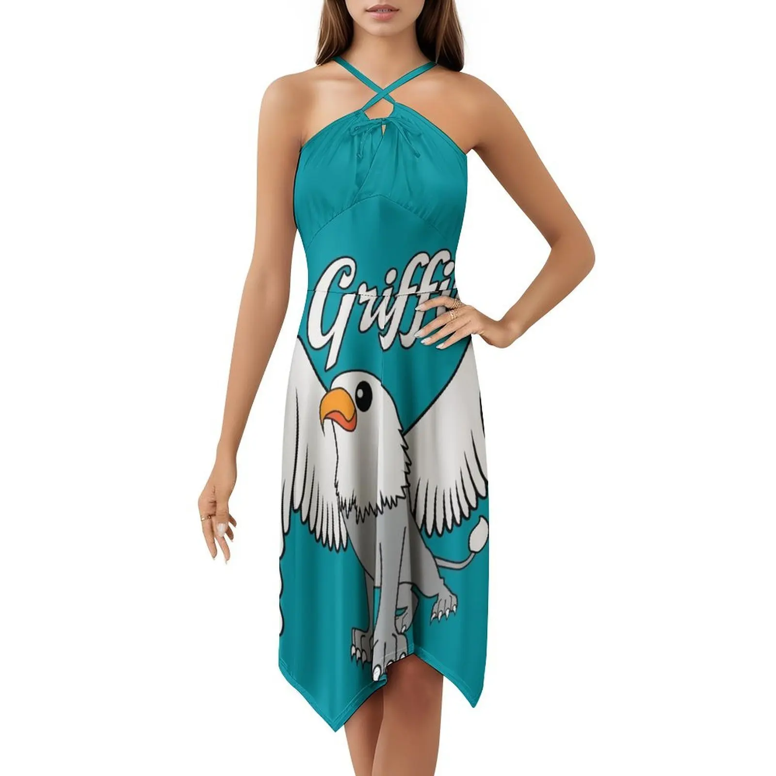 فستان Griffin مع عنوان Preppy Style قصير للنساء على شكل حرف a فضفاض مناسب فستان يوم غير رسمي Griffon Griffin Eagle الأسد الأساطير