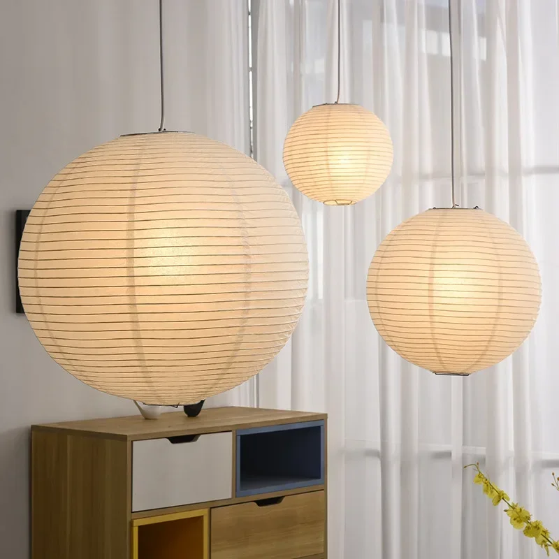 LED Akari Rice Paper Hanging Lamp for Living Dining Room Bedroom Paper Handwoven Pendant Lamp