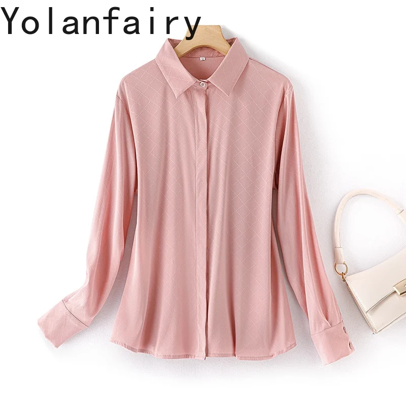 YOLANFAIRY Schwergewicht Hemden aus 93 % echter Maulbeerseide für Damen, vielseitig, elegant, langärmelig, Tops, Hemden, Damen-Damen-Hemd, Projektion