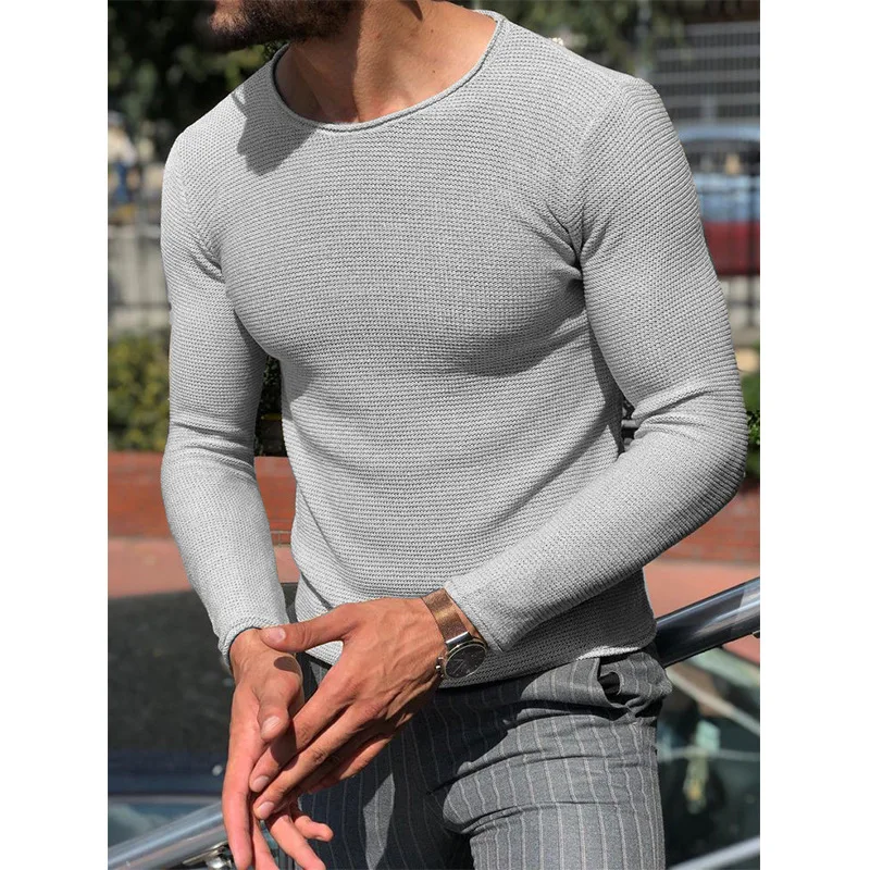 Mens Casual O-Neck Solid Sweater Spring Fashion Knitted Pullover Tops For Men 2023 New Long Sleeve Shirt Streetwear