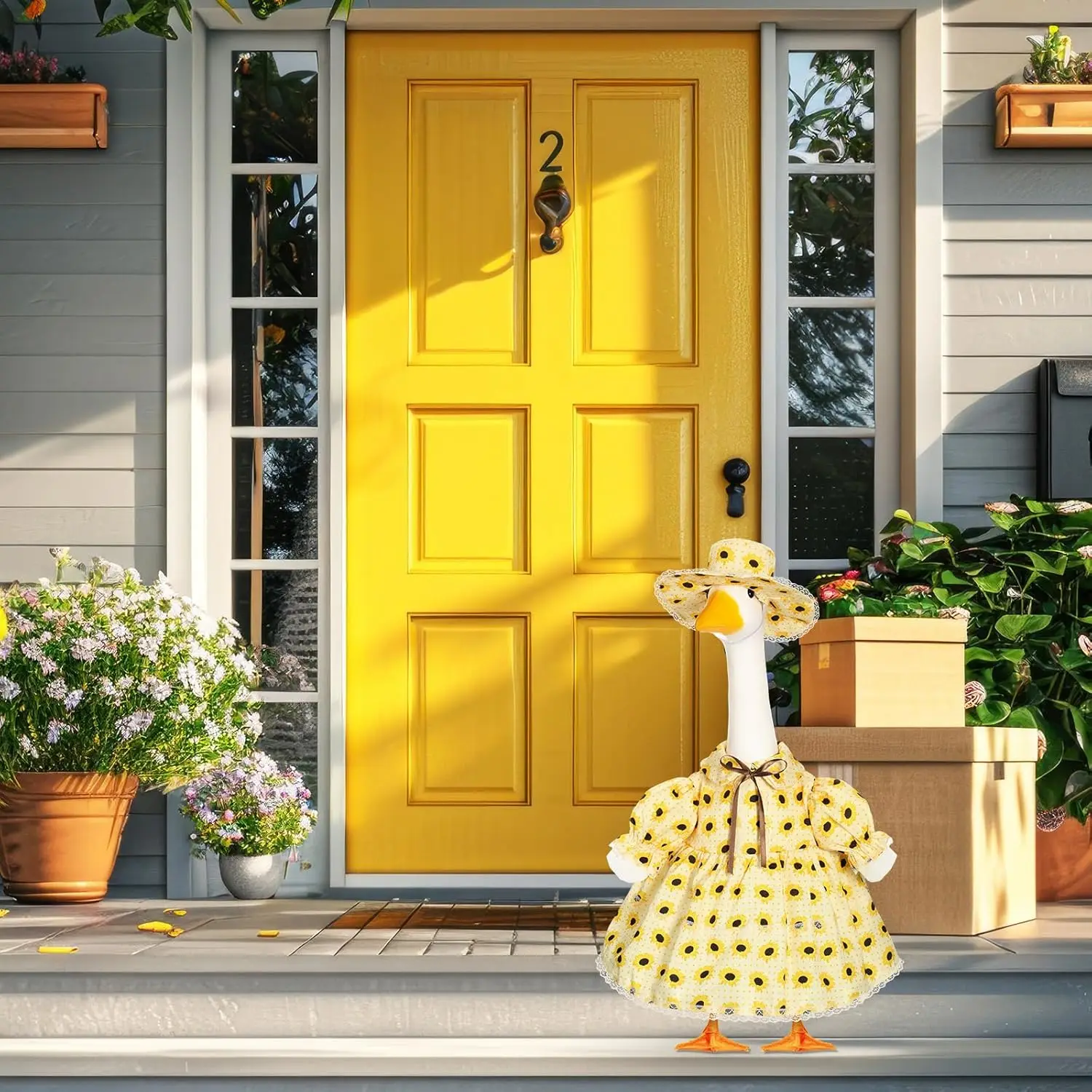Sunflower-Themed Goose Costume, Yellow Sunflower Pattern Summer Dress with Lace And Sun Hat, Suitable for 23-Inch Goose Statue for Decorative Goose Statue, Yard Art Decoration view 4