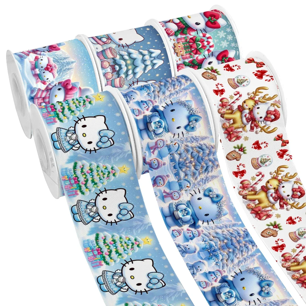 MINI Christmas Sanrio Hello Kitty Pattern Printed Grosgrain Satin Ribbon for Gift Wrapping Hair Bow Craft Accessory 50 Yards