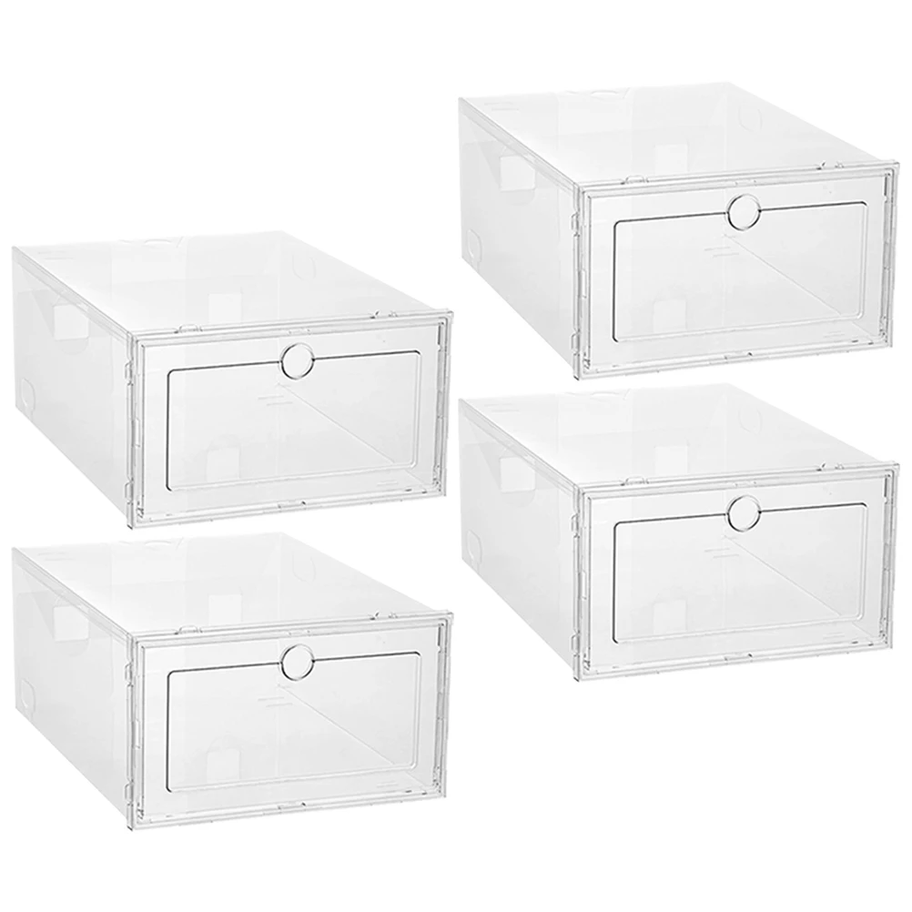 

4pcs Stackable Boxes Transparent Pp Material Space Saving Home Bedroom Closet Organizer Sneaker Storage Rack Foldable