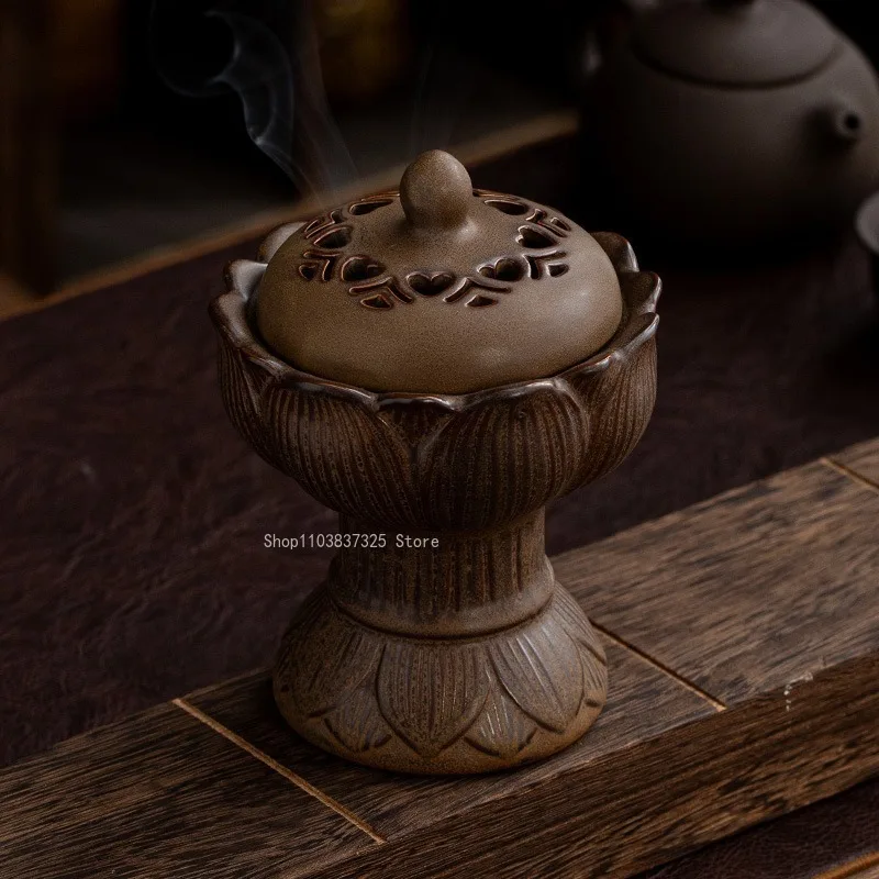 High-legged Porcelain Lotus-shaped Incense Burner High-temperature ElectricAromatherapy Stove Home Indoor Meditation Decoration