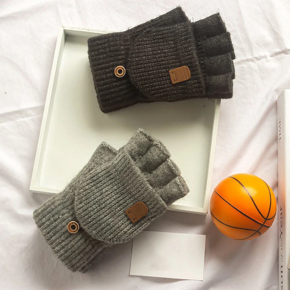 1 Paar warme Winter-Wollhandschuhe, gestrickte Flip-Handschuhe, freiliegende Finger, fingerlose Handschuhe, Touchscreen-Verdickung