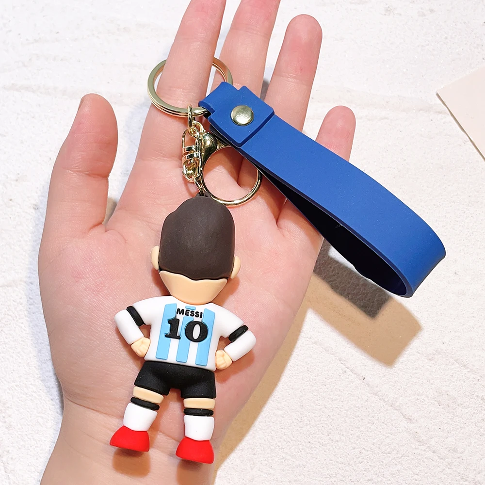 Trend Football Athlete Messi Keychain Cartoon Figure Silicone Pendant Keyring Car Backpack Key Holder Kawaii Jewelry Accessories