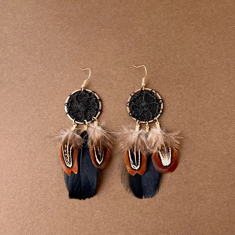 Schwarze Serie Bohemian Vintage Ethnische Baumeln Ohrringe für Frauen Dame Elegante Lange Quaste Feder Ohrring Weiblichen Schmuck – Detail 5