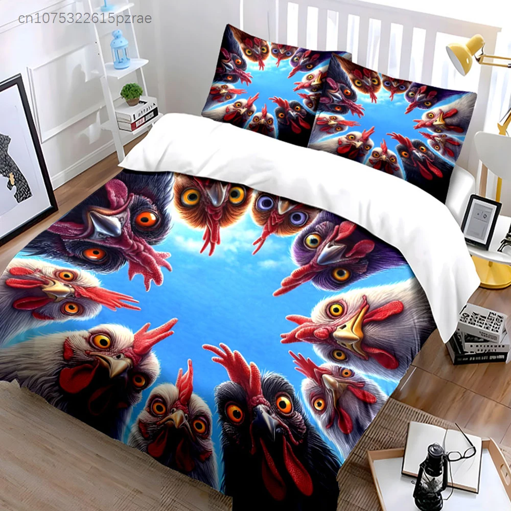Funny Chicken Art Decor Set Multiple Sizes kid's And adults' Bedroom Exquisite 3PC Bedding set, Gift