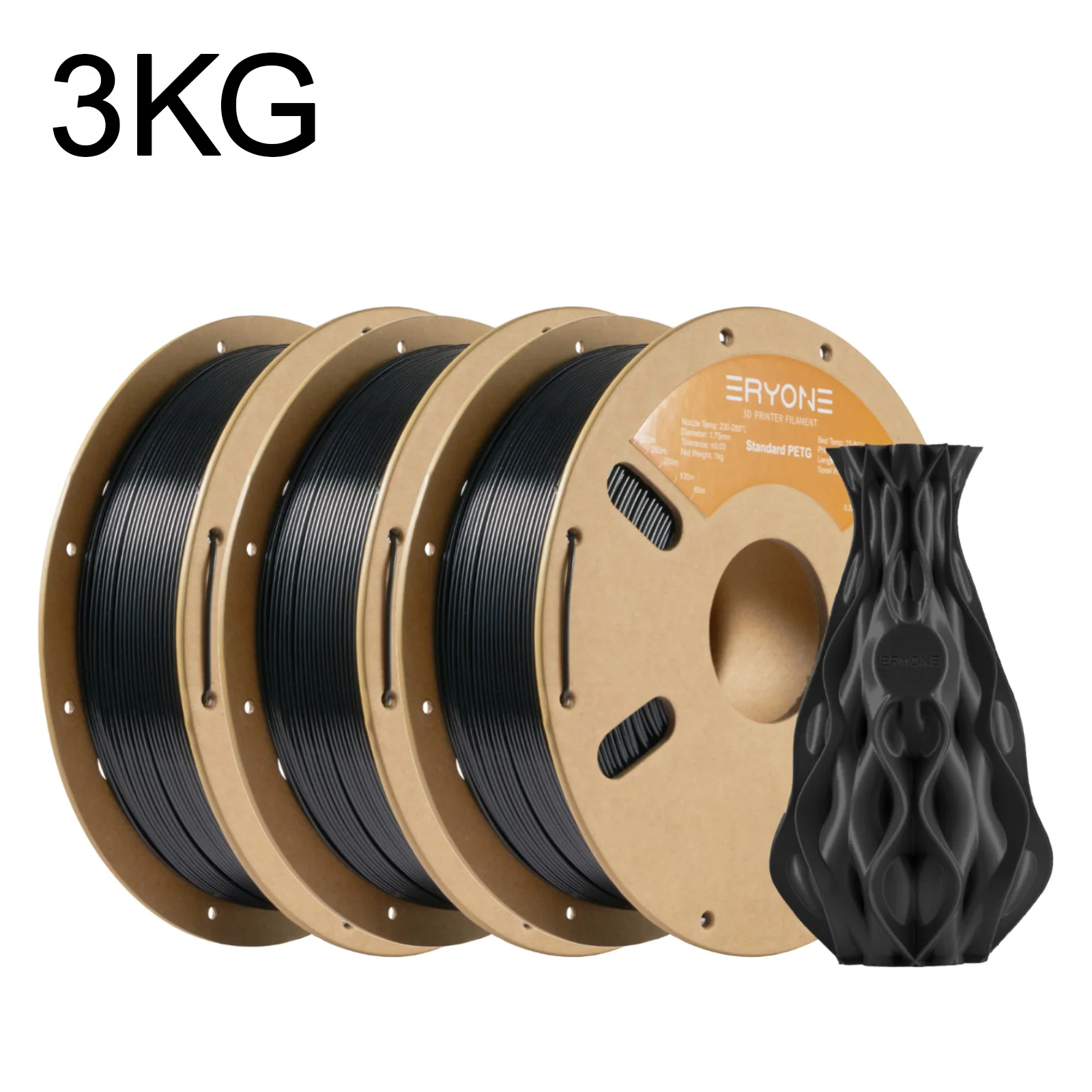 

Филамент ERYONE 3KG Standard PETG для 3D-принтера, 1.75 мм +/-0.03 мм, 1 кг (2.2 фунта)/катушка
