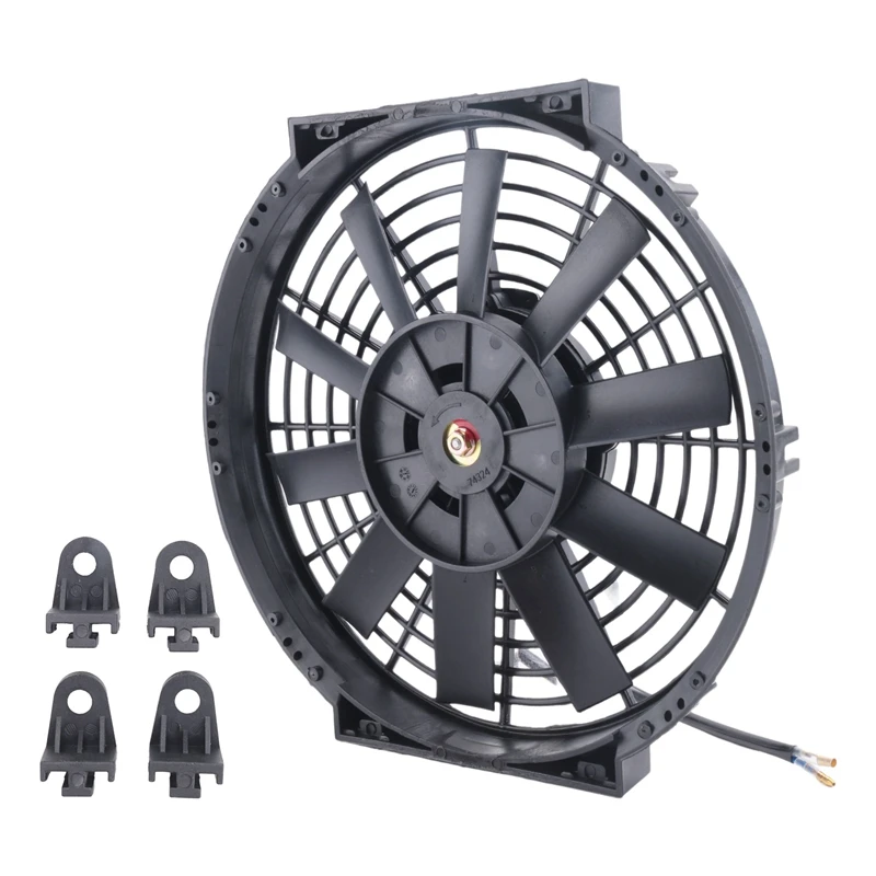 

10 Inch 12V 80W 2100Rpm Universal Straight Black Blade Electric Cooling Radiator Tank Fan Mounting Kit