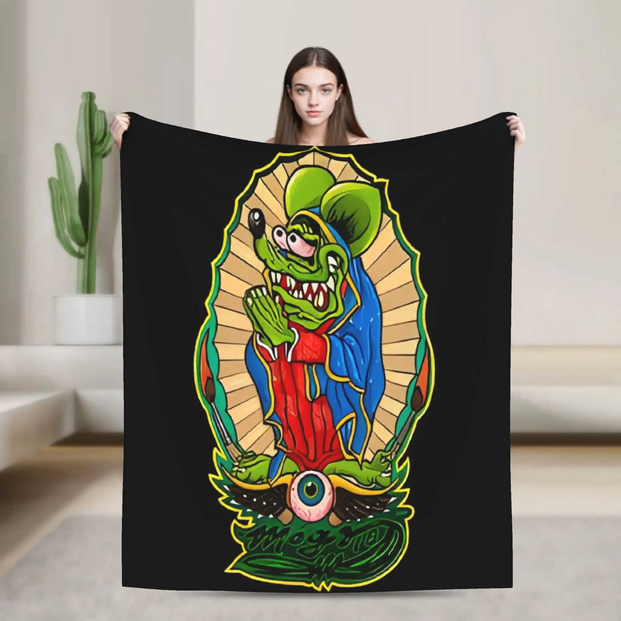 Custom Anime Cartoon Rat Fink Flannel Blankets  Soft Bedding Throws for Couch Bed Decorative Bedspread Sofa Bed Cover