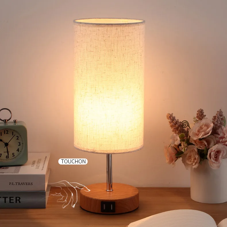 Lampe de Table LED USB à commande tactile, luminosité réglable, lampe de chevet en tissu, éclairage de décoration moderne pour la maison
