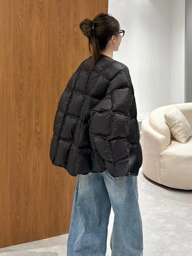 Women's Puffer Jaet Bread Sle Coat Thiened ort round Ne Winter Faion Korean Version Cotton down Outerwear