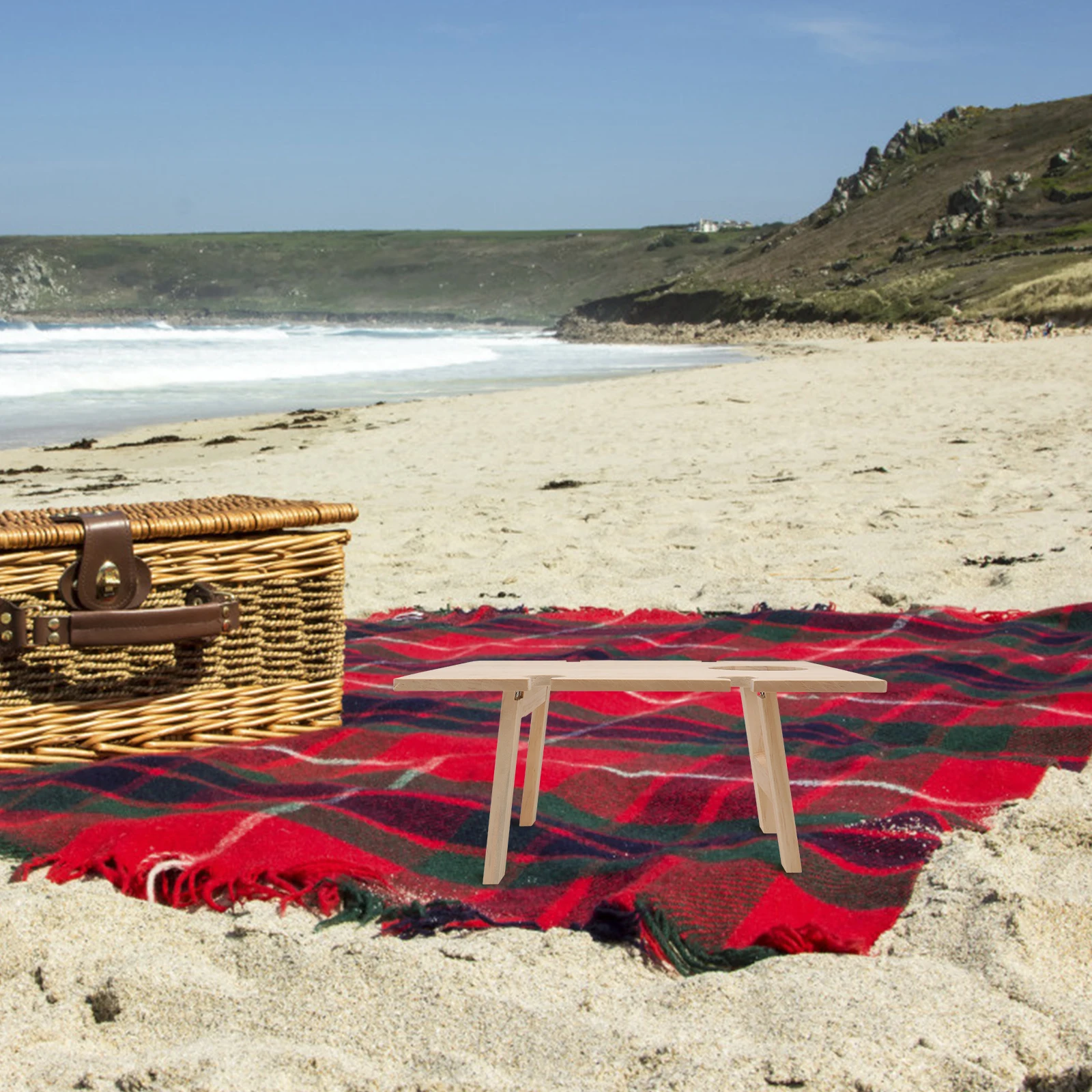 

1pc Foldable Wine Portable Wooden For Outdoor Picnic Beach Pool Party Use Durable Square Serving Desk Foldable Picnic Table Wood