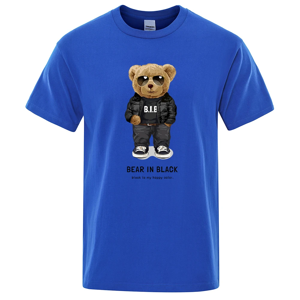 Ted Bear In Black That Is My Happy Color Clothing Men High Quality T-Shirt Summer Cotton T-Shirts Hip Hop Street Loose Tops