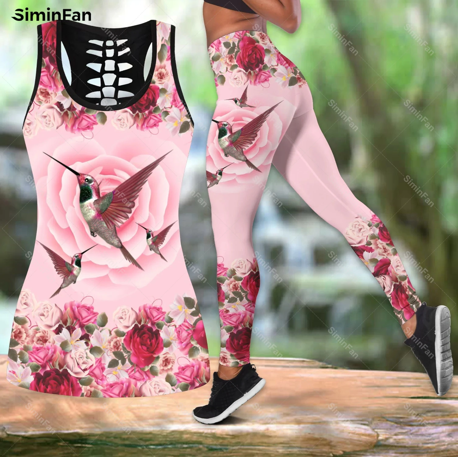 

Hummingbirds Love Flower 3D Printed Tank Top Legging Women Summer Vest Pant Suit Female Combo Outfit Two Piece Yoga Sportswear 1