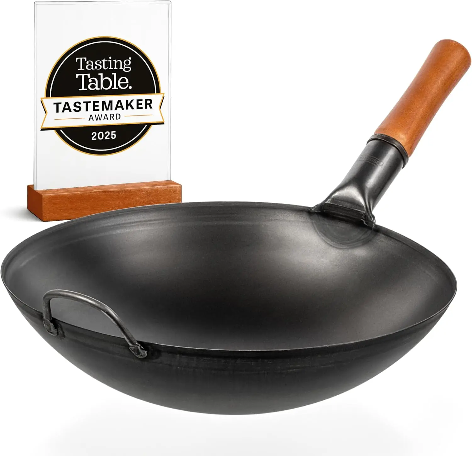 

14" Pre-Seasoned Carbon Steel Wok with Round Bottom for Stir Fry, Gas Stovetops, and Outdoor Cooking
