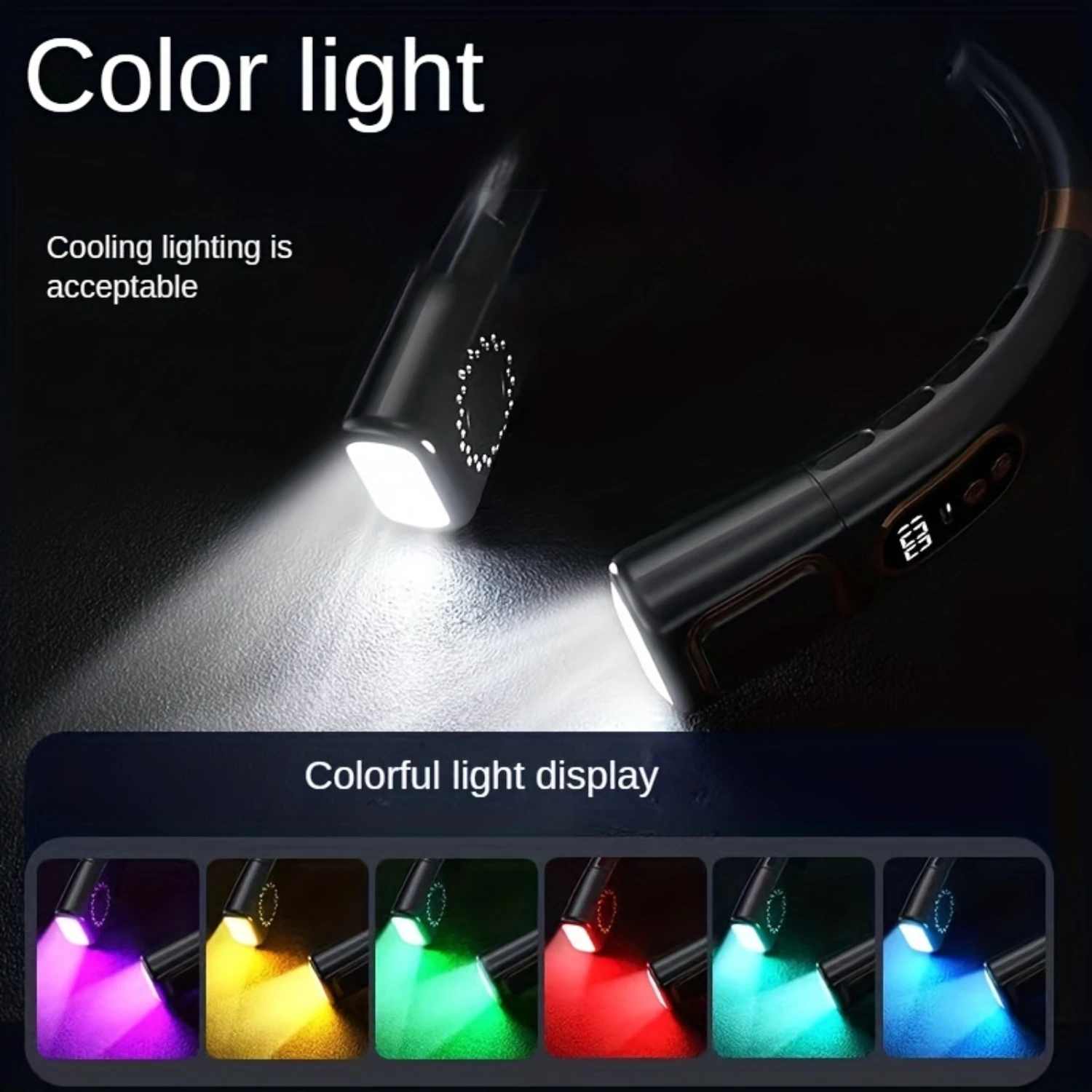 مروحة رقبة محمولة 5 سرعات مع شحن USB - مبرد هواء شخصي هادئ بدون شفرات، شاشة LED، بطارية تدوم طويلاً، ملون L