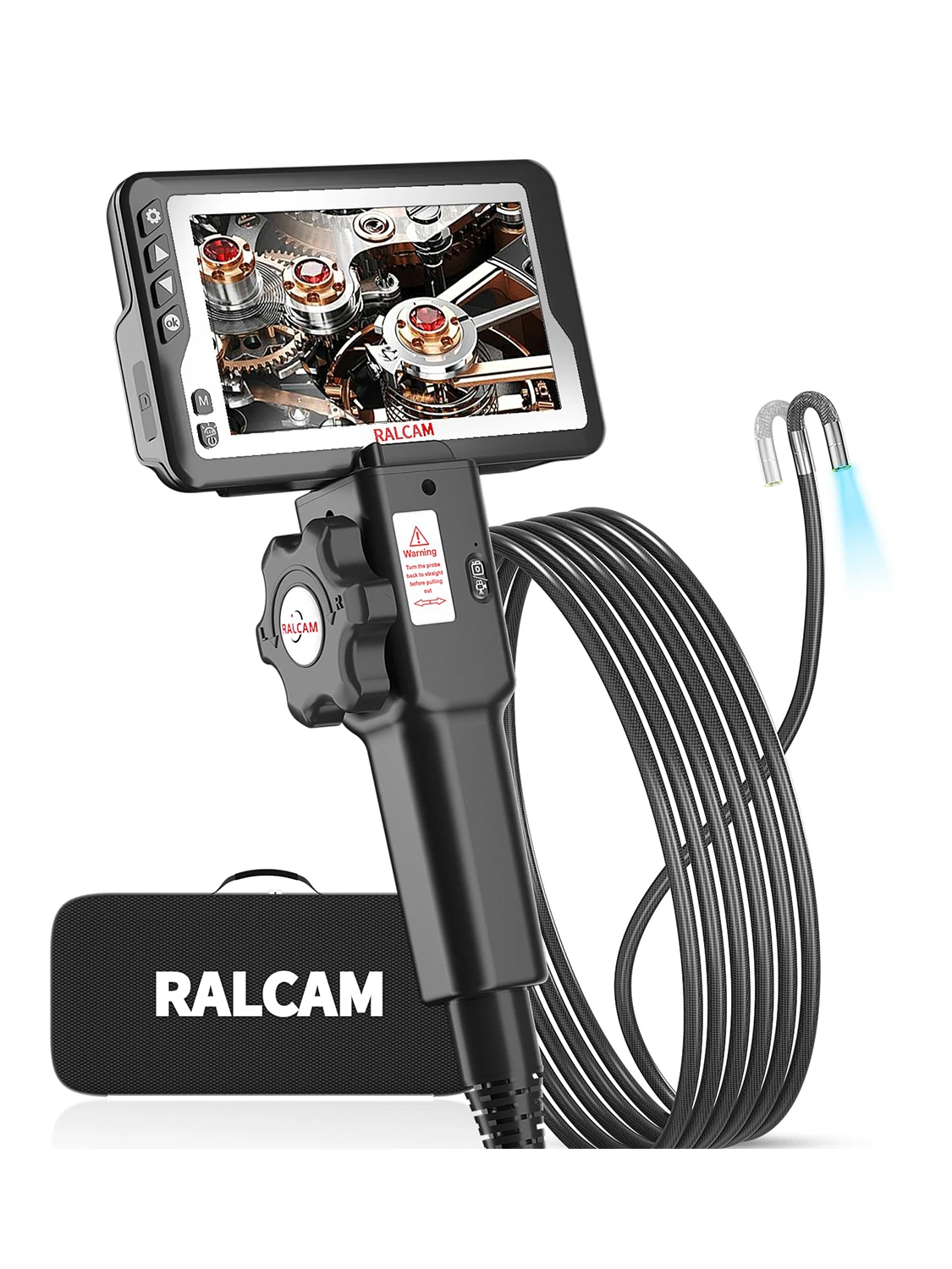 

Ralcam Articulating Borescope Endoscope 8.5mm 2MP Inspection Camera 4.5" IPS LCD Pipe Camera 8 LED Lights Semi 1m 2m Rigid Cable