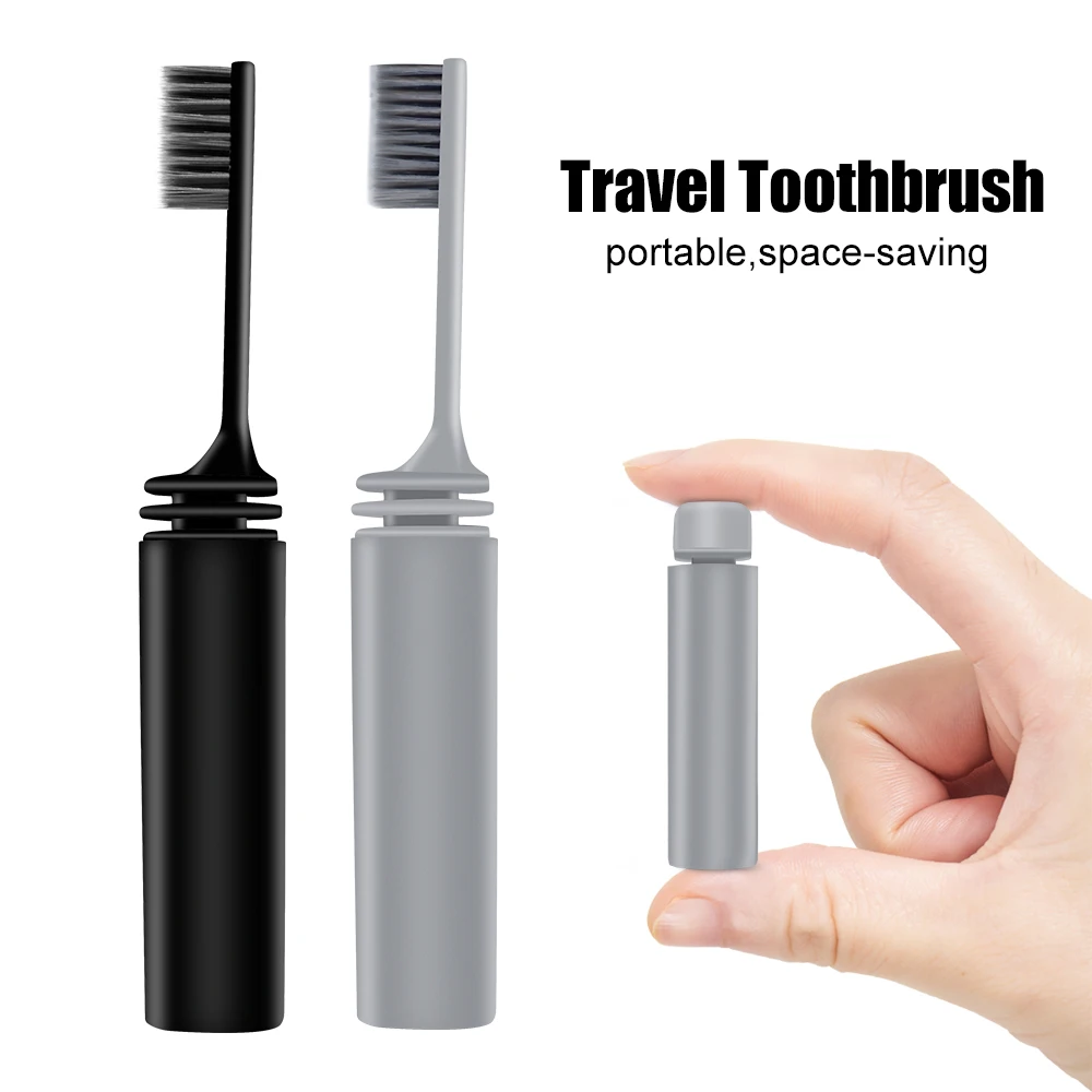 2pcs Folding Travel Toothbrush Outdoor Portable Small Tooth Brush Bamboo Charcoal Toothbrushes for Adults Teeth Brushes