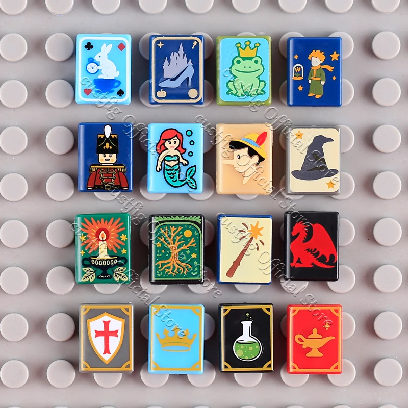 مكعبات بناء صغيرة على شكل كتاب سحري من القصص الخيالية القديمة مع شخصيات مدينة أنيمي وملحقات طباعة