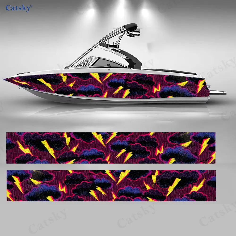 

2Pcs Neon Storm Cloud Boat Stickers, PVC Waterproof Durable Vinyl Wrap Decals for Fishing Boats, Durable and Stylish Design