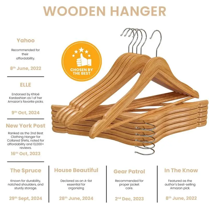 

30Pack Wooden Clothes Hangers with Rotatable Hooks Coat Hangers for Jackets Pants Non Slip Shoulder Grooves Closet Organizers