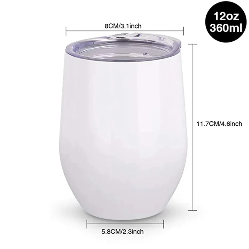 12oz Blank Sublimation Wine Tumbler Stainless Steel Double Wall Water Cup With Sealed Lids Beer Mugs For Champagne Party