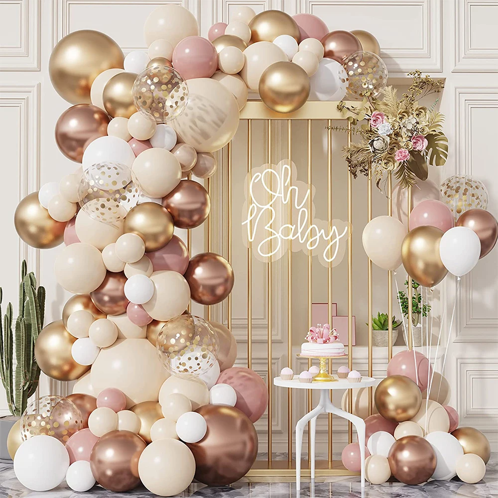 Rose Gold Pink White Latex Balloon Set Garland Arch Happy Birthday Girl Adult Wedding Ballon Party Decoration Baby Shower Globos