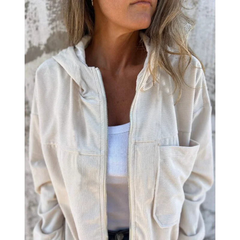 خريف جديد بلون بسيط نمط سروال قصير مقنع سترة للنساء