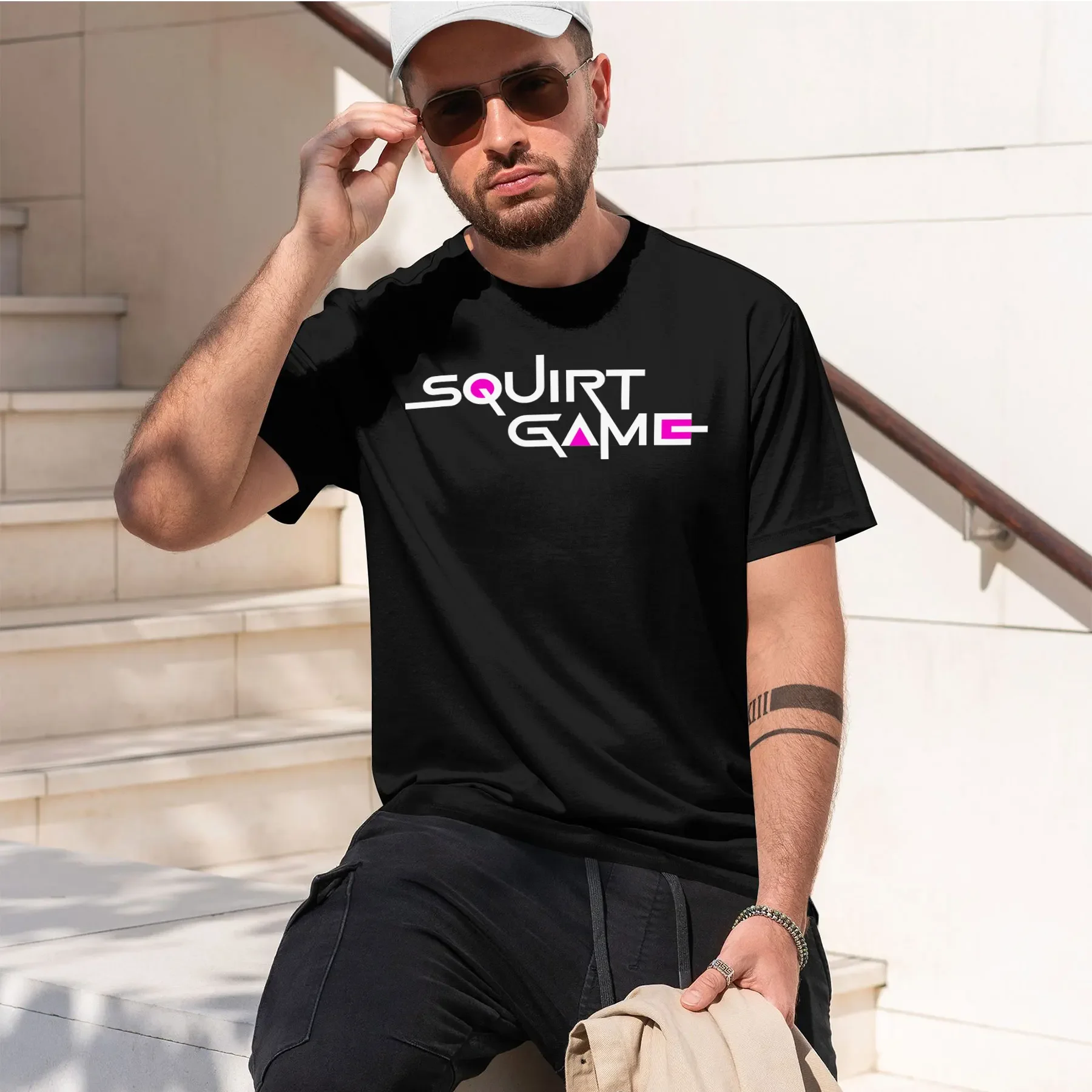 SQUIRT GAME 2026 new fashion heavyweight hot selling retro printed pattern fun round neck T-shirt for daily comfort