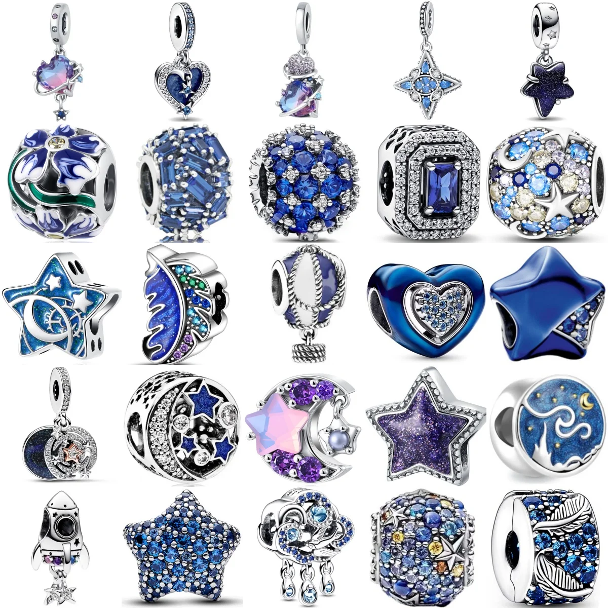 

Новинка 2025 года: Подвески-бусины из стерлингового серебра 925 пробы, серия «Голубое звездное небо» с пентаграммой, для браслетов и ожерелий, аксессуары для украшений, подарки для вечеринок
