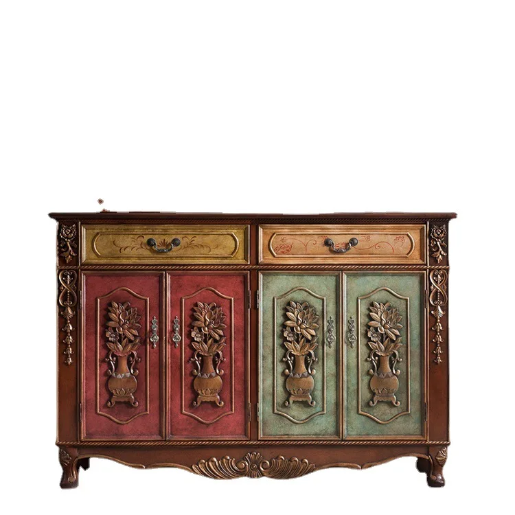 cx solid wood relief Ping An shoe cabinet retro hand-painted dining side, foyer, large-capacity locker