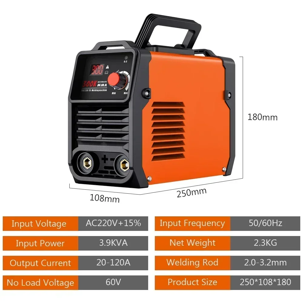 Imagem -06 - Máquina de Solda 220v Display Digital Lcd Máquinas de Solda de Partida Quente 300a Máquina de Solda de Arco com Suporte de Eletrodo Fio para Casa