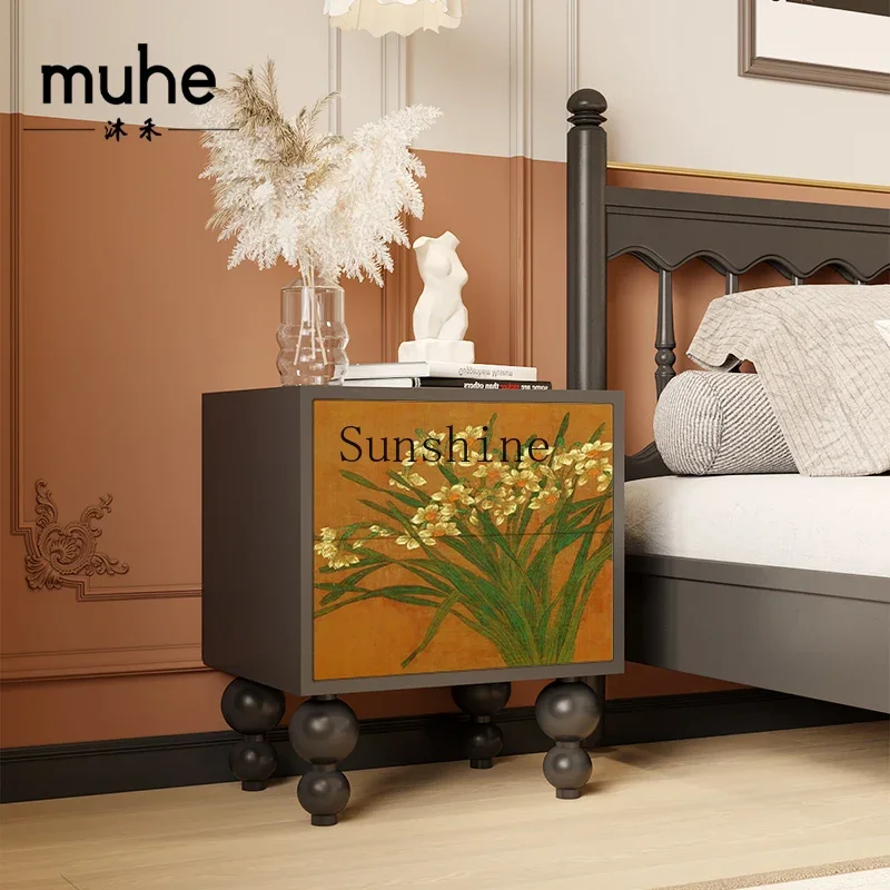 Nanyang medieval orchid solid wood multi-functional storage bedroom drawer bedside table