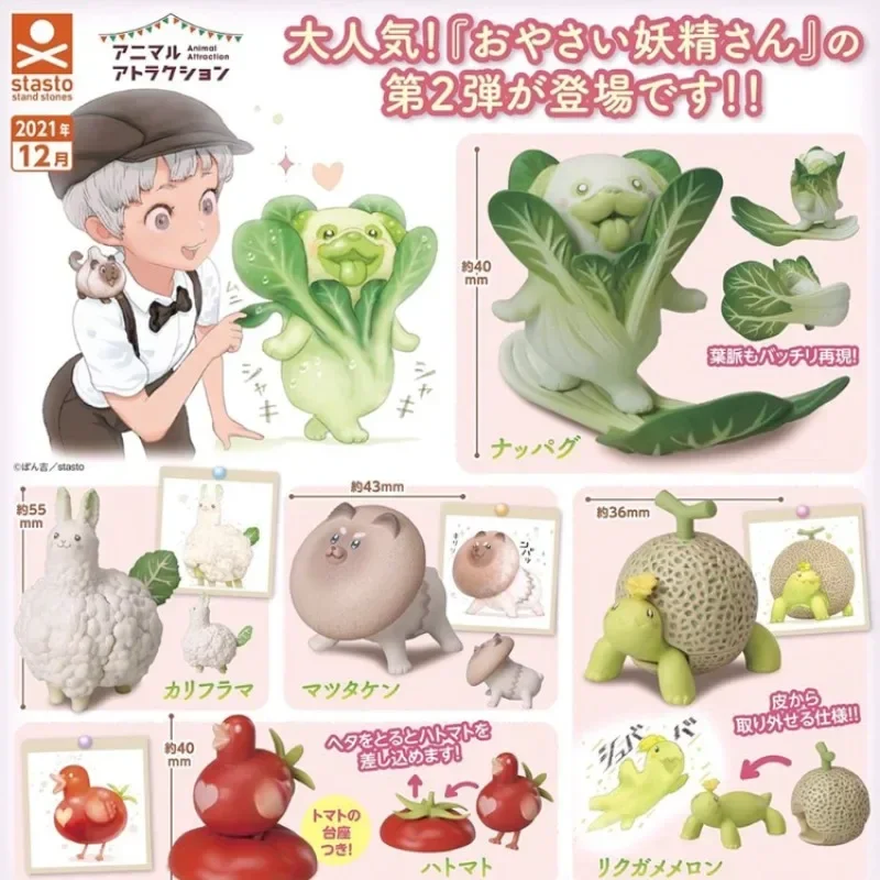 

Original Genuine Stasto Gashapon Capsule Toy Kawaii Vegetable Elf Cabbage Dog Cantaloupe Turtle Figure Figurine Anime Doll Decor