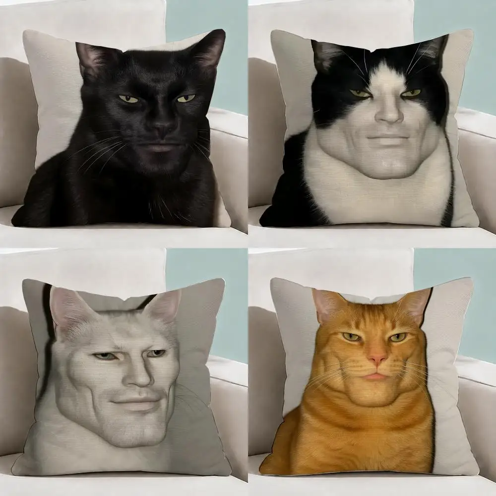 Meme Human Faced Cat Viral Cushion Cover  Throw Pillow Soft Short Plush Cozy Durable Colorfast For Sofa Bedroom Home Decor Gift