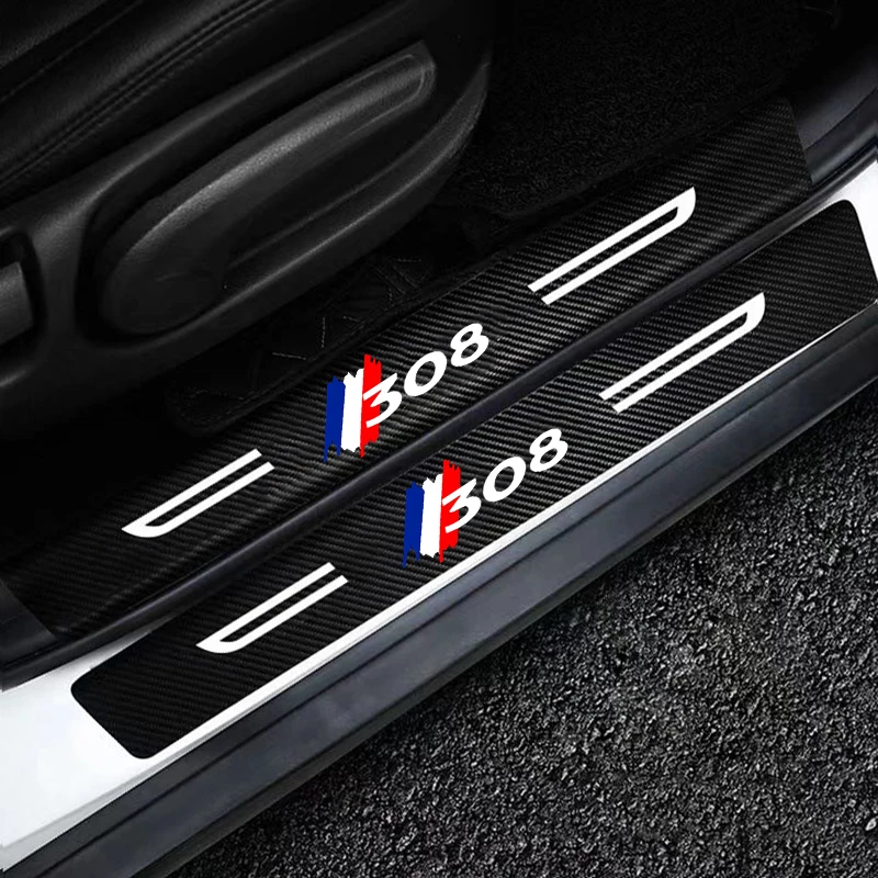 Dla Peugeot 308 Logo prog drzwi samochodu płyta chroniąca przed zarysowaniem z włókna węglowego ochraniacz stylizacja naklejkami naklejki paski