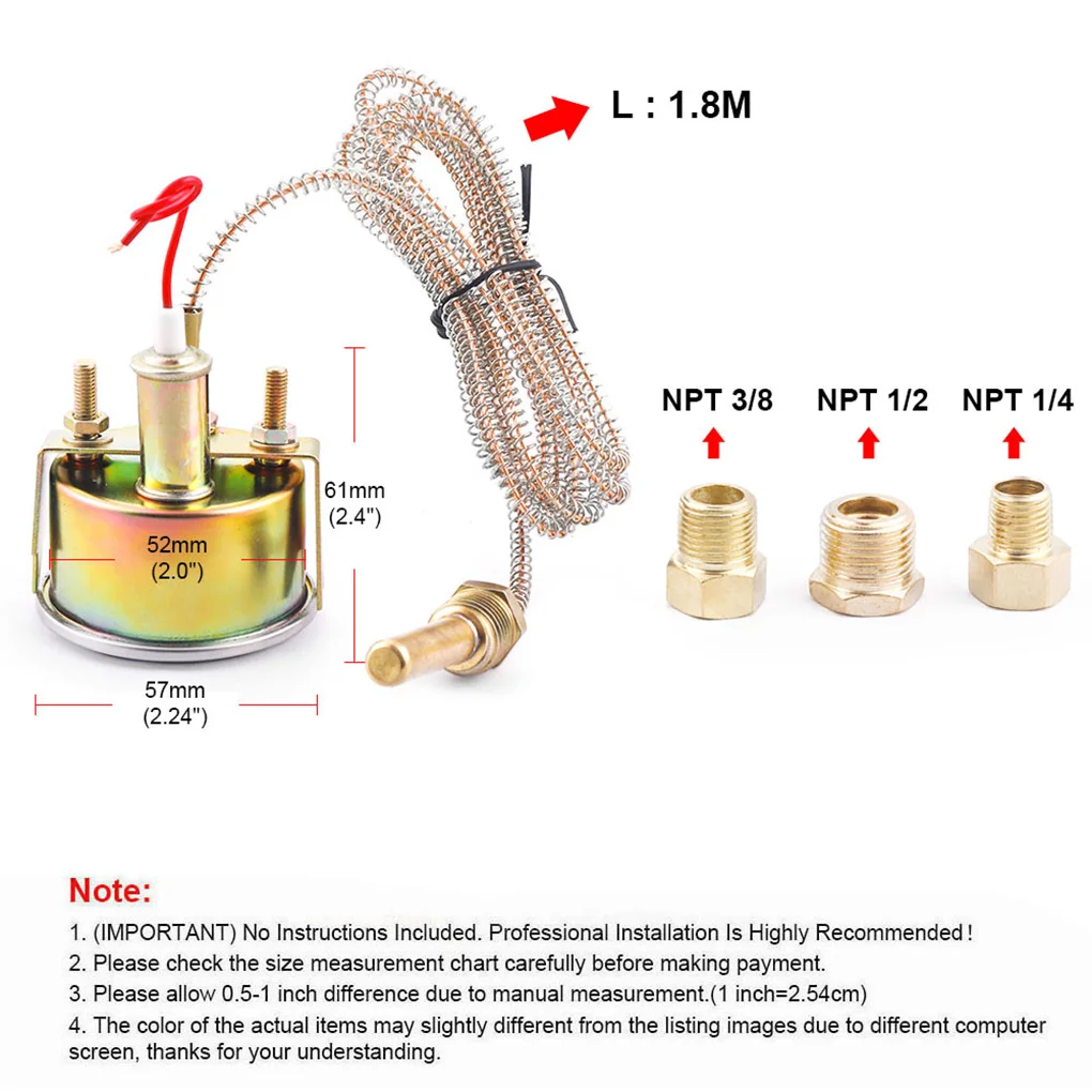 2 52mm 12V Pointer Mechanical Water Temperature Temp Gauge 50-140℃ Water Temperature Temp Gauge 6