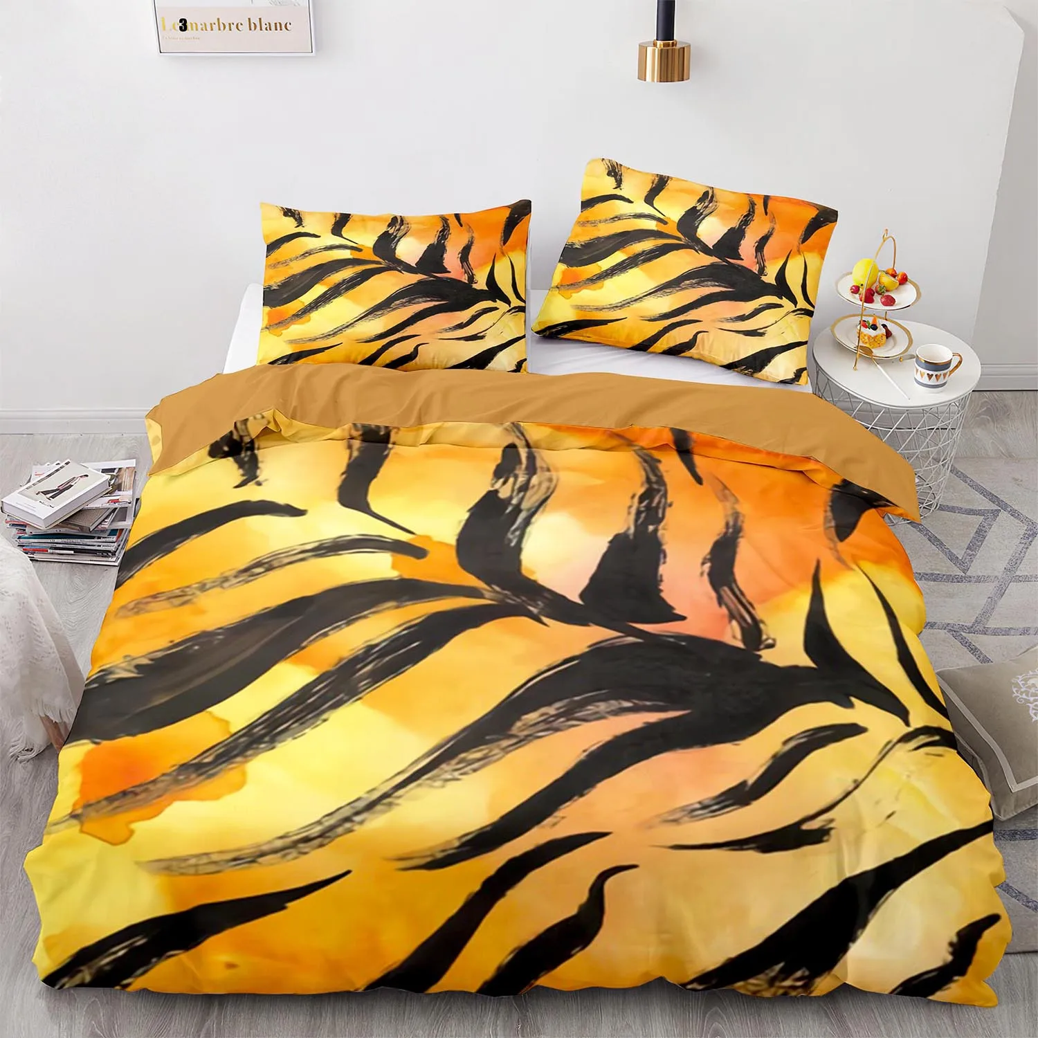 Tiger Stripes Print Duvet Cover Leopard Bedding Set Yellow Animal Stripes Queen/King/Full/Twin Size 2/3pcs Polyester Quilt Cover