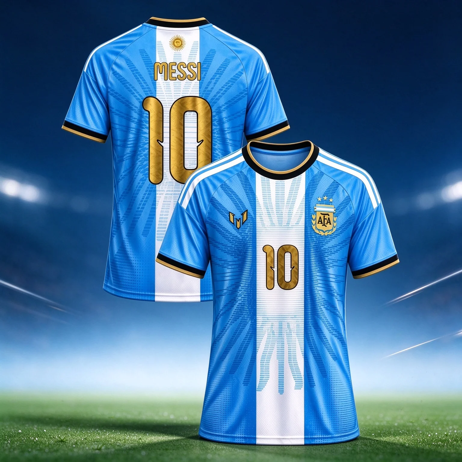 Messi 10 Argentine Style Football Jersey 3D Printed Blue and White Mesh Breathable Lightweight Sports Football Parent-child Top