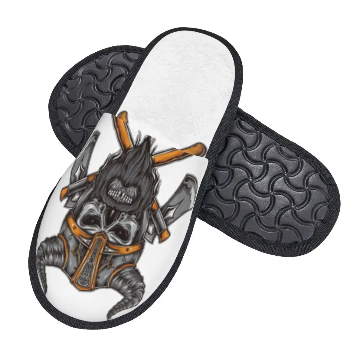 Zapatillas peludas de calavera vikinga para hombre y mujer, pantuflas de Casa acogedoras