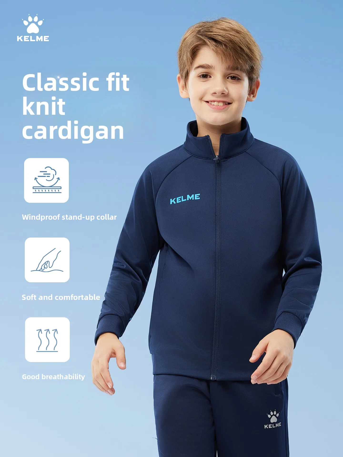 Kelme Children's Sports Jacket Autumn And Winter Knitted Jacket Outdoor Windproof Running Training Suit