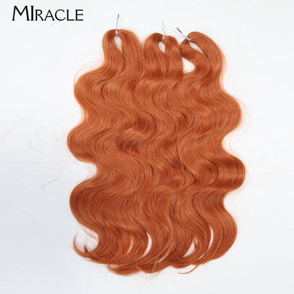 MIRACLE 바디 웨이브 브레이드 헤어 익스텐션, 24 인치 크로셰 브레이드 헤어, 진저 블론드 웨이브 합성 헤어, 가짜 위브 크로셰 헤어