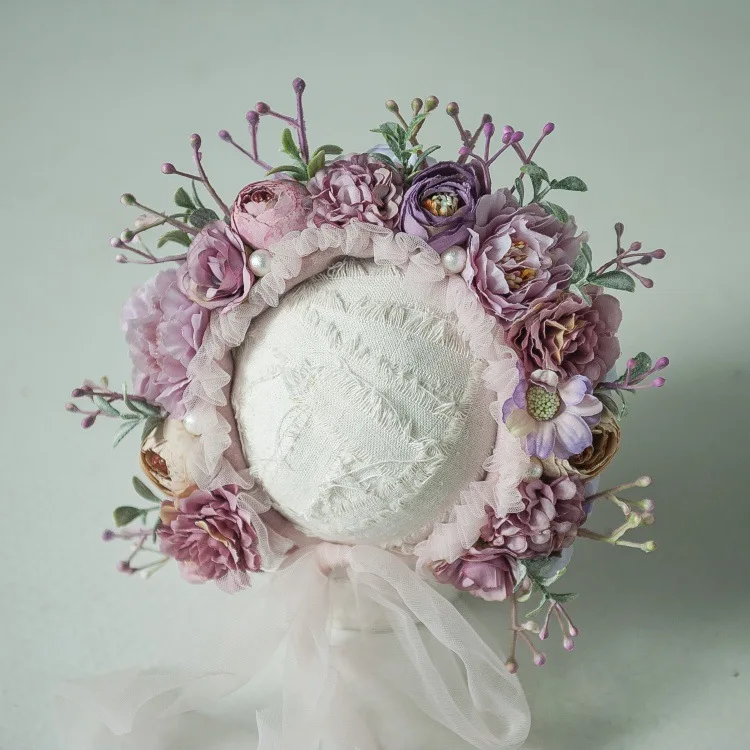 0-12m-newborn-photography-props-floral-bonnet-lovely-flower-hat-photo-props-handmade-flower-cap-shoots-studio-accessories