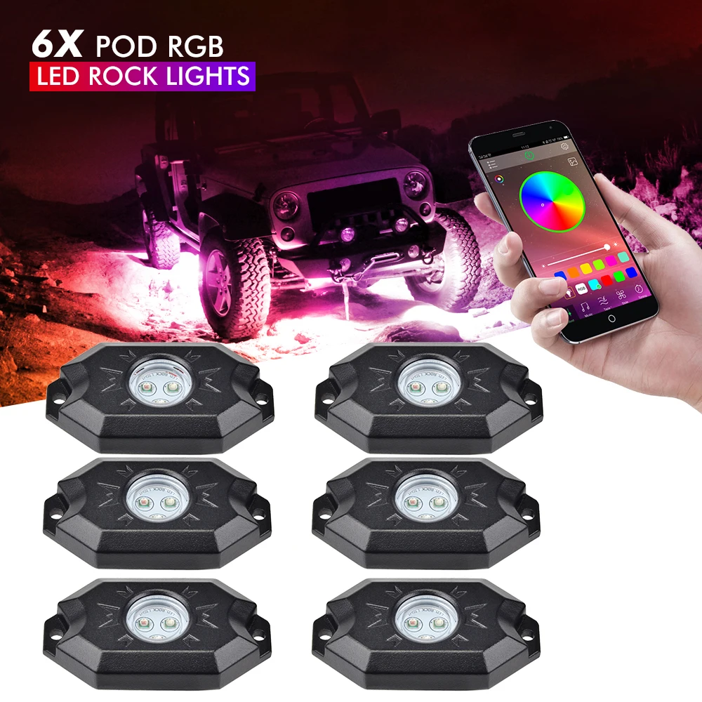 6/8 Pods Car RGB LED Rock Lights APP Control Waterproof Underglow LED Multicolor Neon Light For Car Truck ATV UTV Offroad Boat