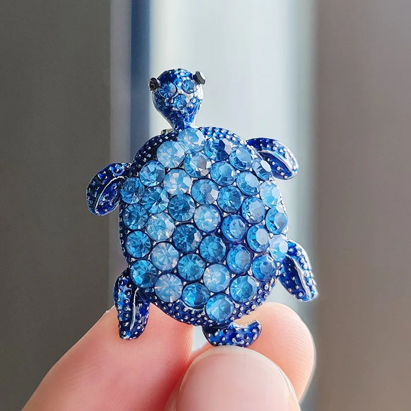 Cute Cartoon Rhinestone Little Turtle Animal Brooches For Women Men Coat Sweater Clothing Accessories Corsage Pins Party Jewelry